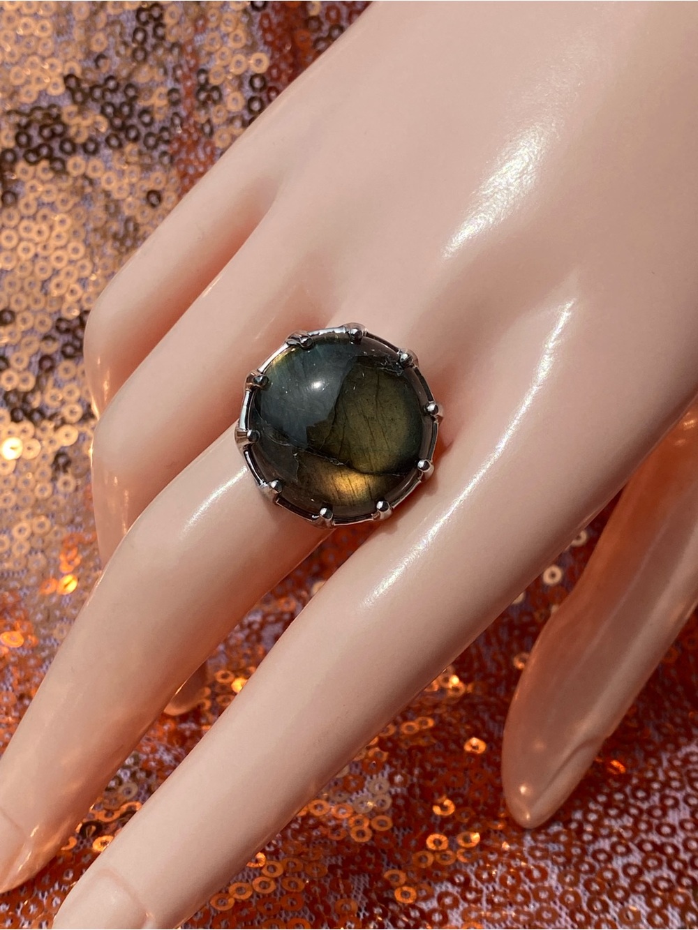 Storm Vessel Labradorite Ring | Giant Statement Crystal Ring Sz 9